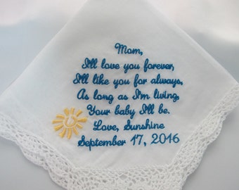 Mother of the Bride Embroidered Wedding Handkerchief