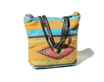 Multiple Color Kilim Woven Shopper Tote Bag