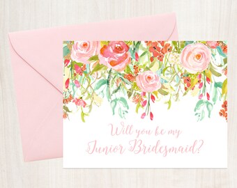 Will You Be My Junior Bridesmaid Card - A2 Note Card - Instant Download - Tented Card - Rosewater Drop - JPG and PDF Files