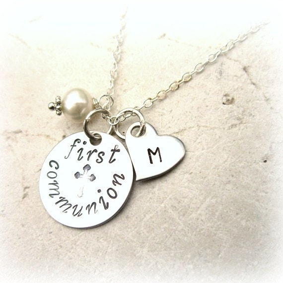 Girls First Communion Necklace.Sterling Silver by JensBeadBox