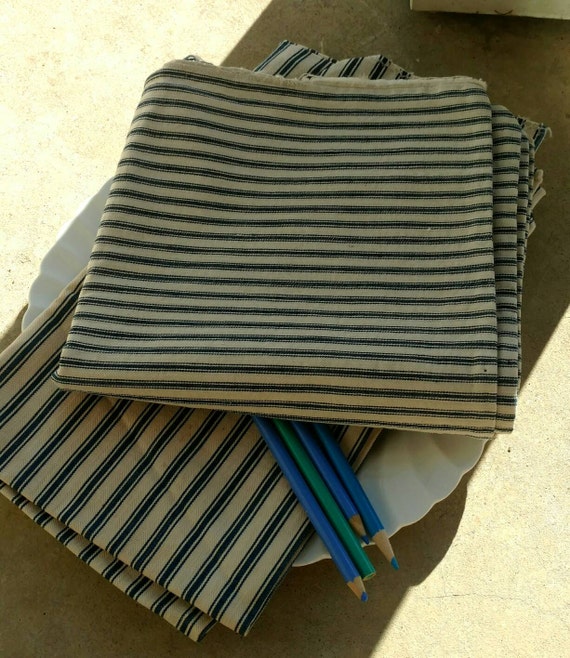 Antique Farmhouse Ticking Pillow Cover Set 2 Vintage Indigo