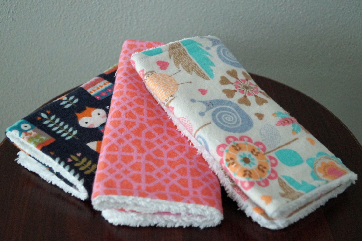 Baby Girl Burp Cloths Cute Fox and Owl Woodland Nursery