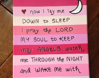 Pink Now I Lay Me Down to Sleep (Stripes) Canvas
