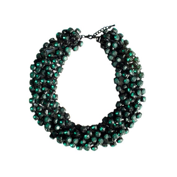 Frosted Emerald Green Rhinestone Chain Necklace