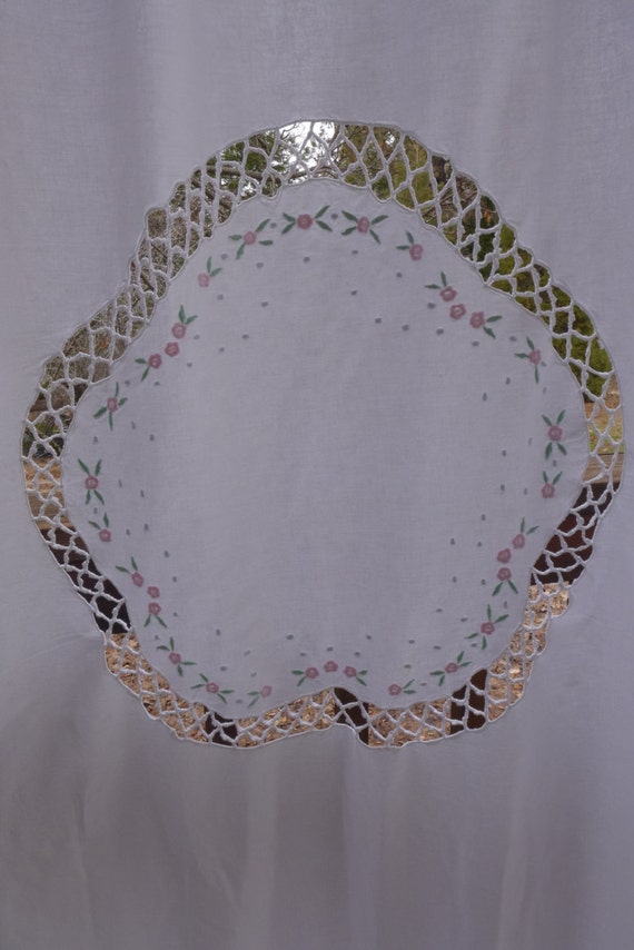 Embroidered White Cotton Shower Curtain Crocheted by LarrysLoot