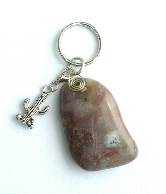 Polished Rock Keychain Keyring Key by OutWestArtsandCrafts
