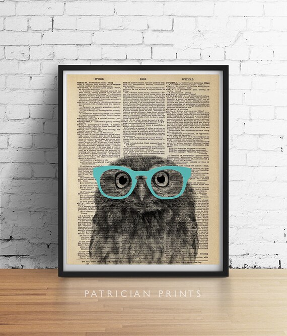 PRINTABLE Art OWL Wearing Glasses Print Cute Animal Poster