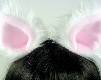Whit Cat Ears- Halloween- Costume- Cosplay- Animal Costume- Faux Fur- Furries - Anime- Cat Costume- Pink-harajuku