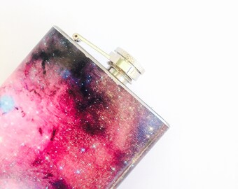 Galaxy hip flask, space flask, 6 oz hip flask, custom flask, cool flask for women, Milky Way flask, universe hip flask, bridesmaids flask