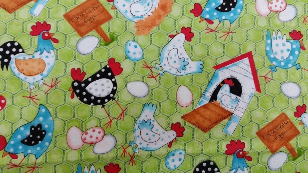 Hen House Chicken Egg Print Fabric by the yard