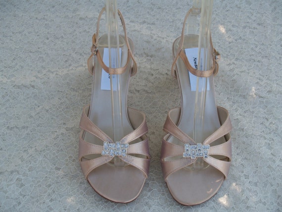 Champagne Low Heel shoes Wedding open toe short square heel