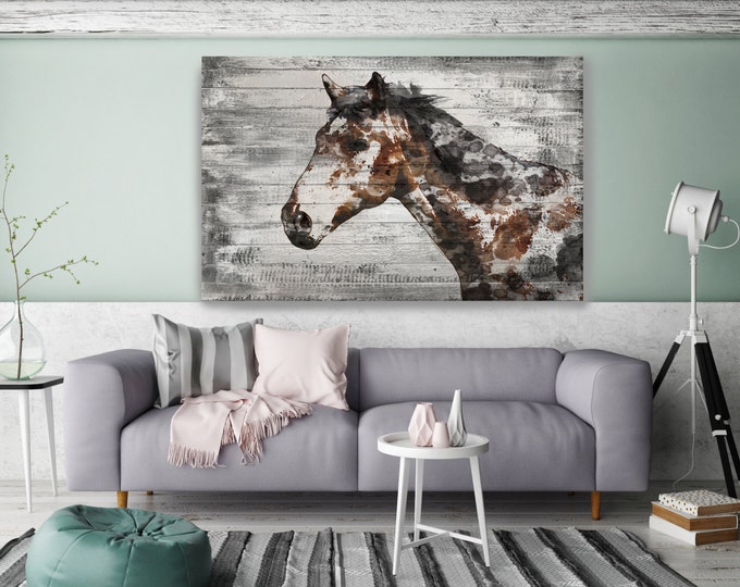 Mister X, Horse. Extra Large Horse, Horse Wall Decor, Brown Rustic Horse, Large Textured Canvas Art Print up to 72" by Irena Orlov