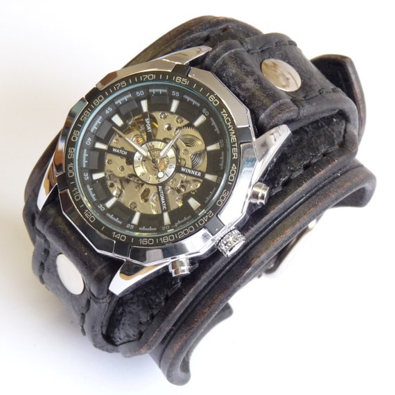 Leather Men's Watches Leather Watch Cuff Men's