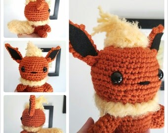 Flareon Pokémon Plush. Flareon Plush. Amigurumi Flareon. Eevee Flareon Toy.