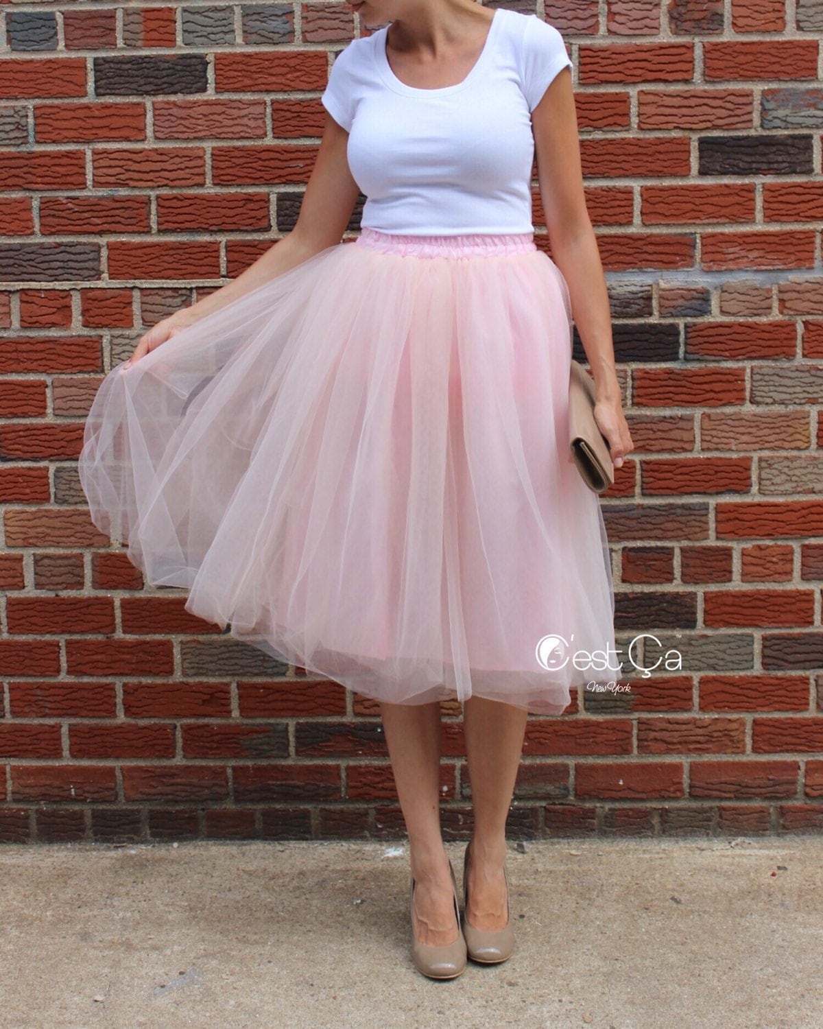 Claire Blush Pink Tulle Skirt Soft Tulle Skirt Tea Length 