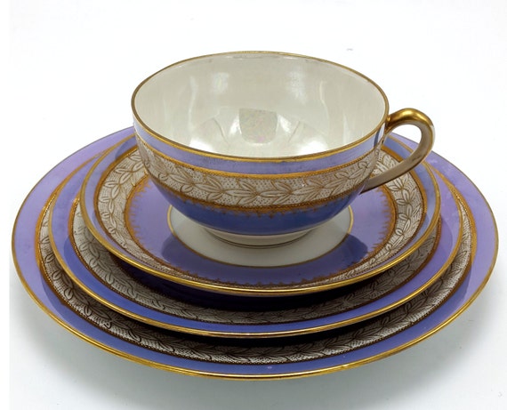 Antique Noritake Blue Lustreware N246 Teacup/Saucer Salad