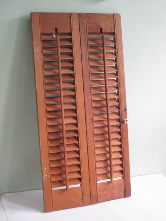 Vintage Wood Louvered Shutters Bifold Original hardware