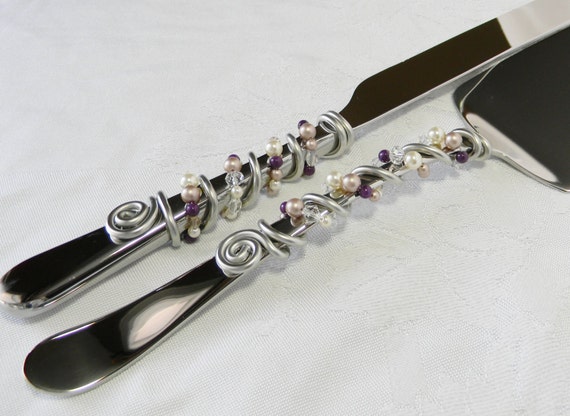  ELEGANT  Wedding  Cake  knife and server  Serving  Set  Beaded with