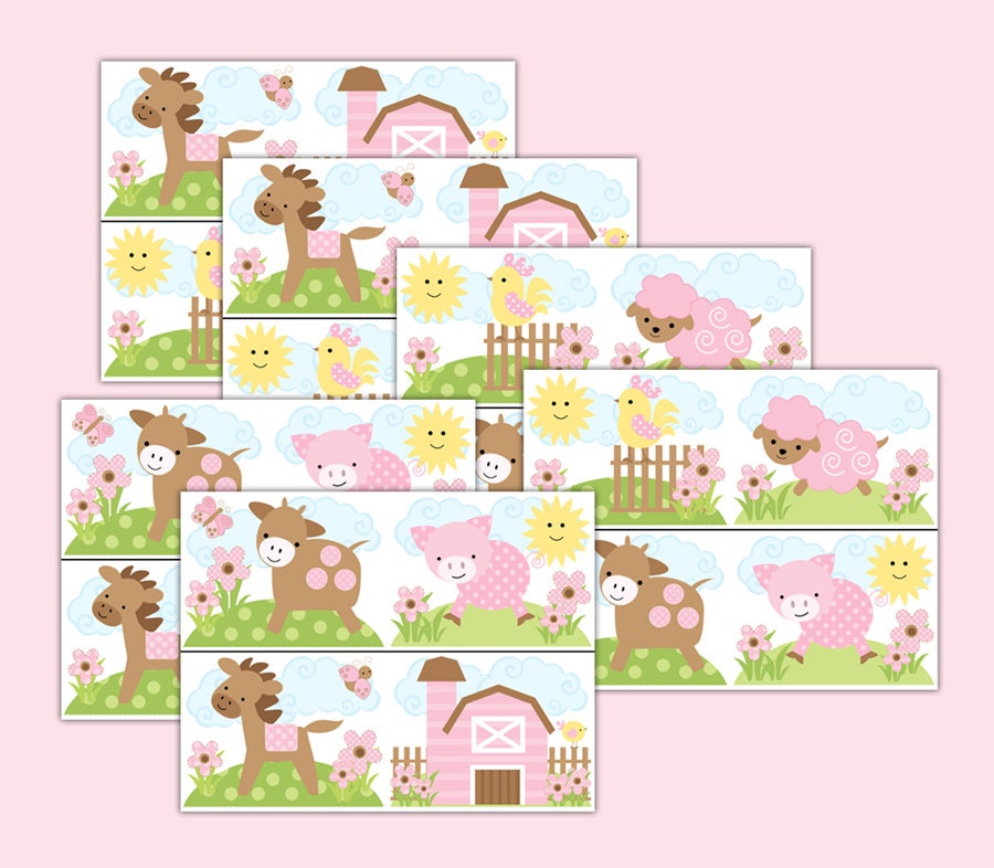 PINK BARNYARD FARM Animal Wallpaper Border Wall Decal Girl
