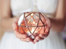 NEW! Glass Geometric Candle Holder / Holiday Candles / Christmas Lights / Geometric Ring Bearer Box / Glass Ring Pillow / Wedding Ring Box