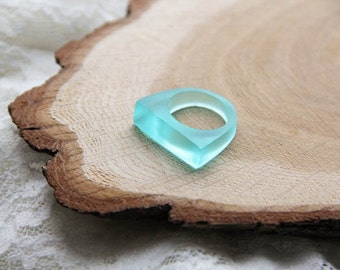 Matt Mint Resin Ring, Geometric Resin Ring, Light Green Resin Ring, Transparent Resin Ring, Epoxy Ring, Gift For Her, For Girlfriend