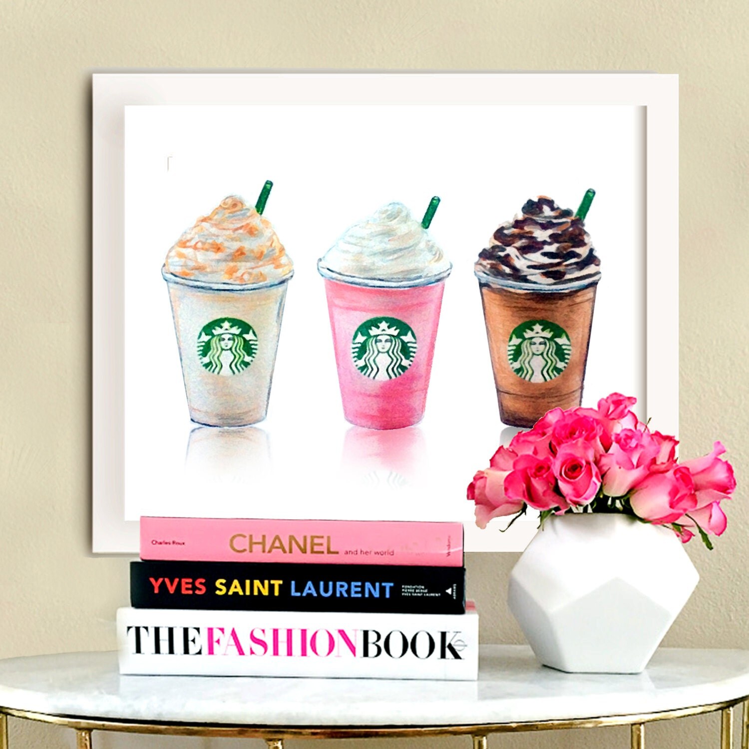Set of 3 Starbucks Drinks Print Art Illustration Wall Art