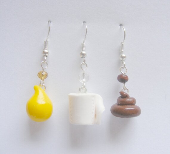 Poop pee and toilet paper earrings poo earrings toilet roll