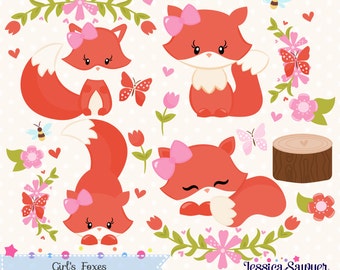 INSTANT DOWNLOAD, girls fox clipart and vectors for personal and commercial use