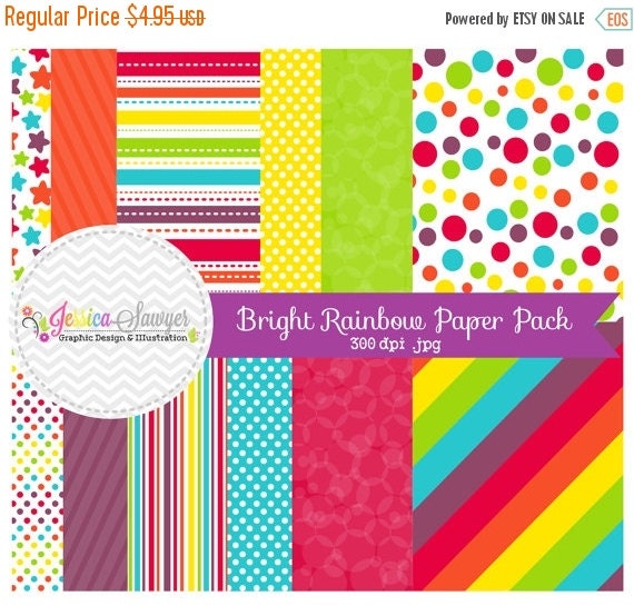 80% OFF - INSTANT DOWNLOAD, bright rainbow digital scrapbooking papers, rainbow printable papers, party paper, for commercial and personal u Il_570xn