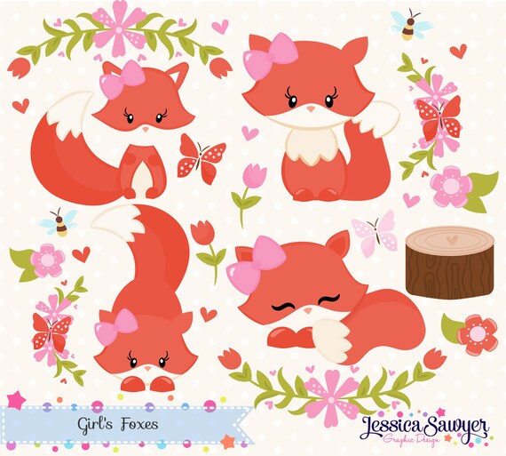 INSTANT DOWNLOAD, girls fox clipart and vectors for personal and commercial use Il_570xn