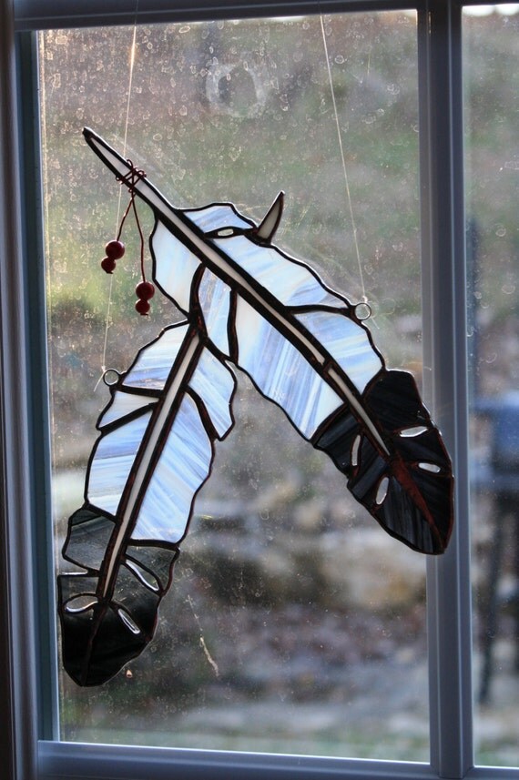 Two Feathers Medicine Bird Stained Glass Suncatcher
