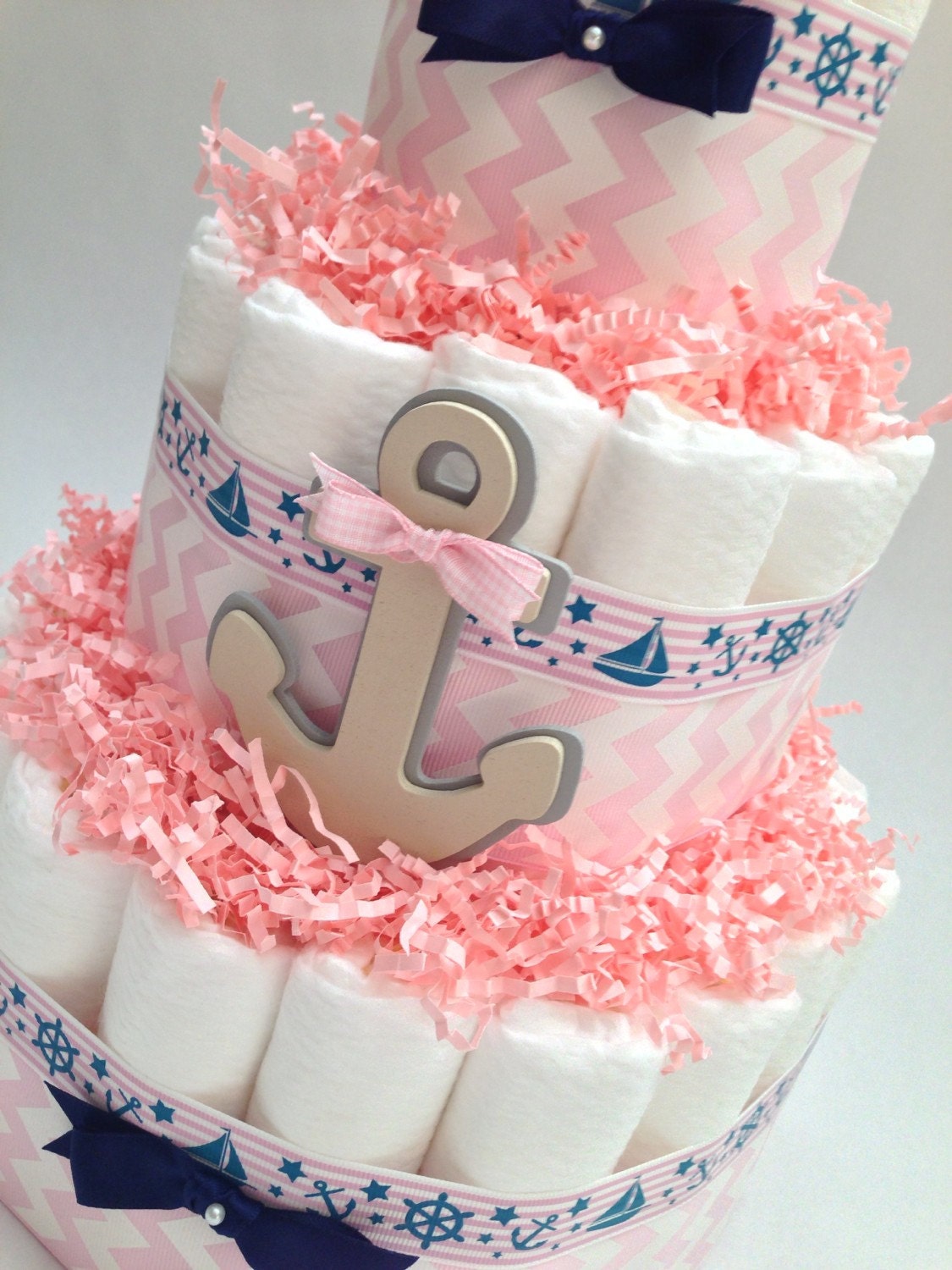 Pink Nautical Diaper Cake Baby Shower Centerpiece
