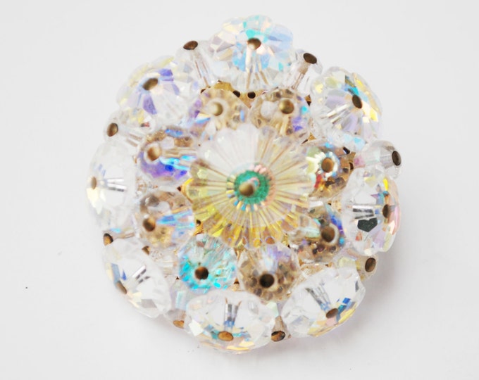 Rivoli Rhinestone Brooch - floral glass Crystal - Flower Bead cluster - Atomic - Mid Century - pin