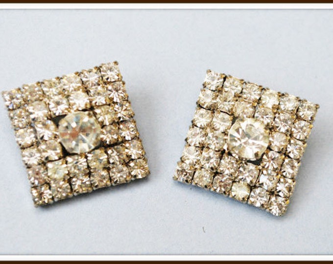 Square Rhinestone Earrings clip on