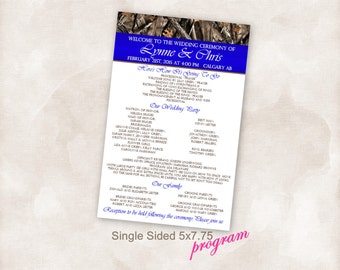 5 x 7.75 Wedding Program Instant Download Just add your info and print!! camo dark blue