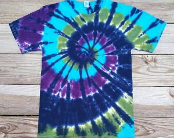 Tie Dye Shirt, Adult Sizes S M L XL XXL 3XL, Blue Green and Purple, Hippie Top, Mens, Womens, Deadhead, Festival
