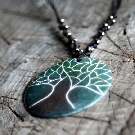 Items similar to Ceramic necklace, ceramic jewelry black, greyblue