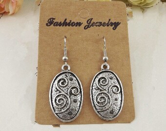 Ethnic Tribal Hmong Miao Silver Flower Filigree Flower Drop Dangle Earrings