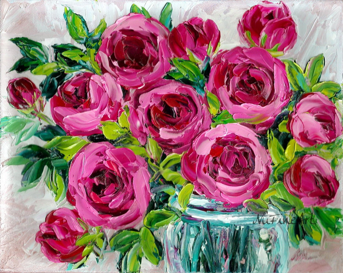 Purple Pink Rose Oil Painting Still Life Flower Floral