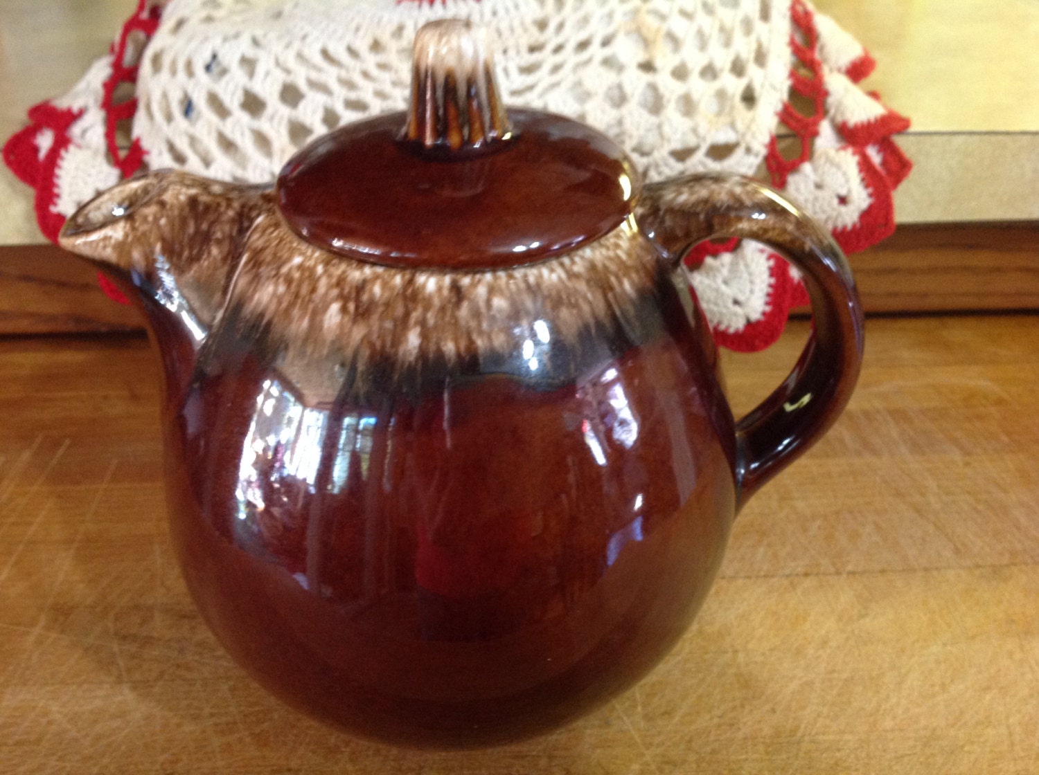Vintage Hull Teapot With Brown Drip Glaze Stoneware Pottery
