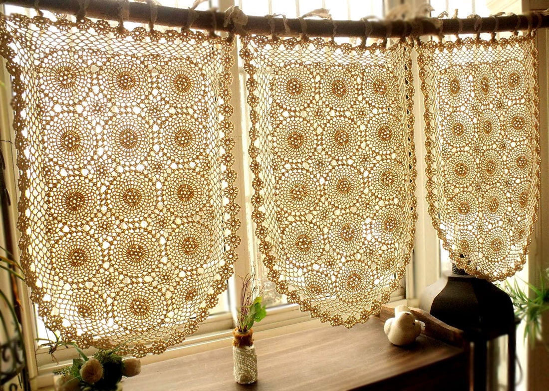 One Panel Vintage Valance Boho Hippie Gypsy Crochet Curtain