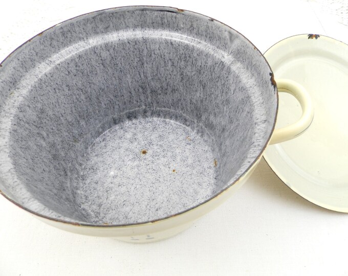 Antique French Lustucru Blue and Pale Yellow Enamelware Lidded Cooking Pot / Pan, Enamel, Cottage Kitchen, Farm Country Decor Rustic Chic Antique French Lustucru Blue and Pale Yellow Enamelware Lidded Cooking Pot / Pan, Enamel, Cottage Kitchen, Farm Country Decor Rustic Chic