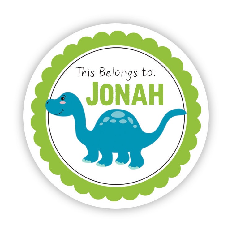 Name Tag Labels Lime Blue Green Dino Prehistoric Dinosaur