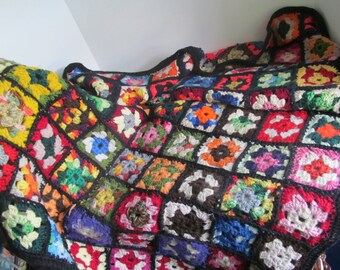 HOLD FOR LACY 70s Crochet Granny Square Lap Blanket Bohemian Blankets Crochet Afghan