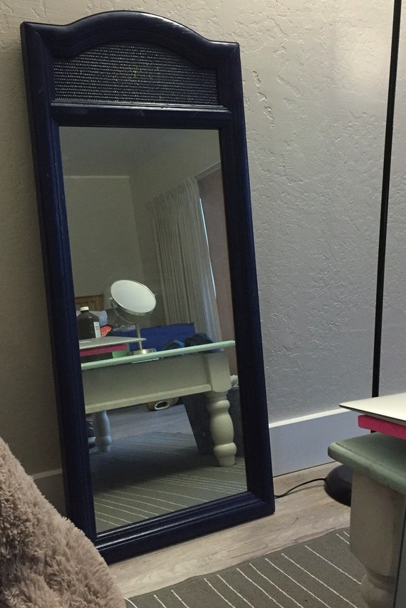 Navy Blue Rattan Wall/ Floor Mirror by BeemerBloomBoutique on Etsy