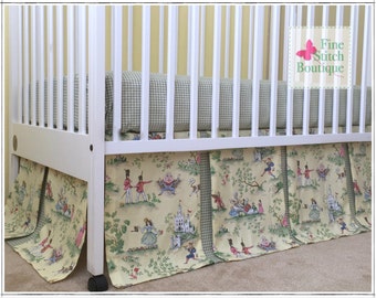 Yellow Over the Moon Toile BOX PLEATED Crib Skirt - Nursery Rhyme Toile Crib Skirt - Nursery Rhyme Dust Ruffle - Made-to-Order