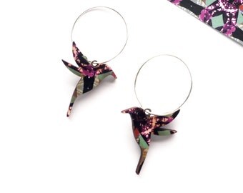 Hummingbird Hoop Earrings - Bird Earrings - Bird Hoops - Gifts For Women - Gifts For Mum - Bird Dangle Earrings - Mothers Day Gift
