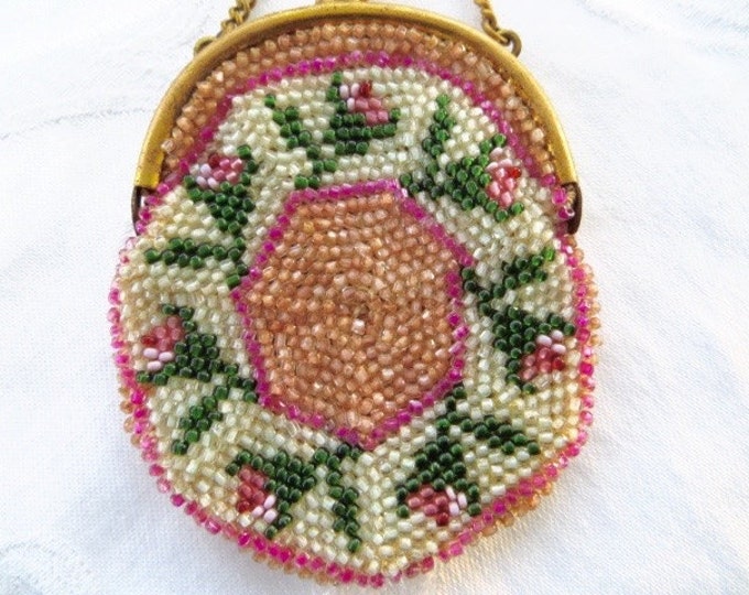 Antique Coin Purse, Made in Germany, Change Purse, Beaded Bag, Vintage Coin Holder