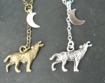 best friends necklace SET of TWO Wolf necklaces MOM and daughter howling at the moon necklaces Tribal necklaces hipster boho hippie gothic