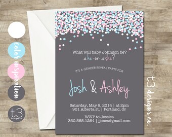 GENDER REVEAL Invitation, Confetti Gender Reveal Party Invitation, Gender Reveal Invite, gender reveal, baby reveal